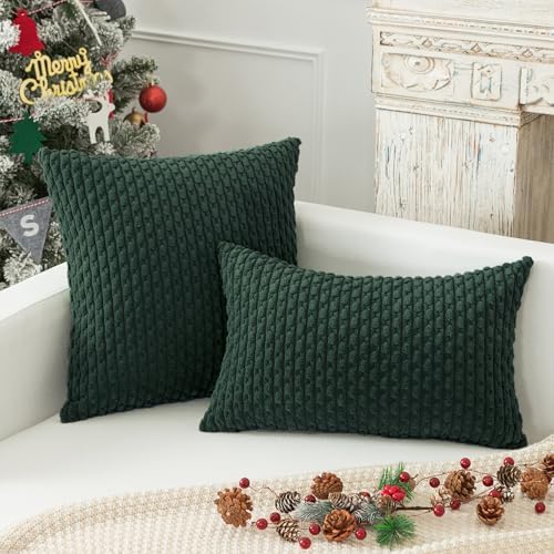 Kevin Textile Soft Corduroy 26x26 Inch Pillow Covers 2 Pack, Army Green