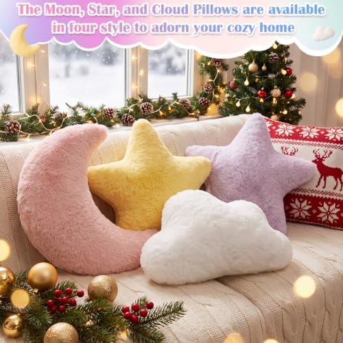 4 Pcs Plush Cloud Star Moon Throw Pillow Set, Pink, White, Yellow, Purple