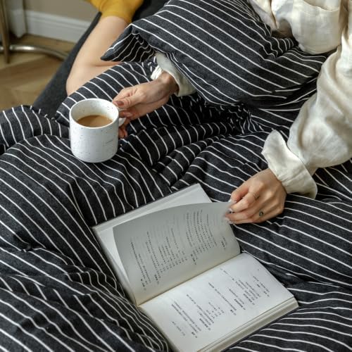 AOJIM Soft Jersey Knit Duvet Cover Queen 3Pcs Black-White Striped Bedding