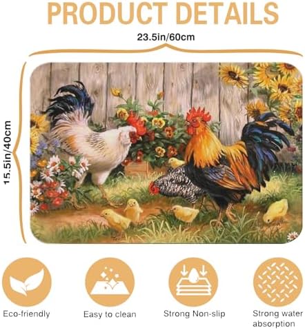 Kitchen Countertop Dish Drying Mat,Super Absorbent Coffee Bar Mat for Maker Espresso Machine, Anti-Slip Accessories for Kitchen Countertops 23x15 Inch