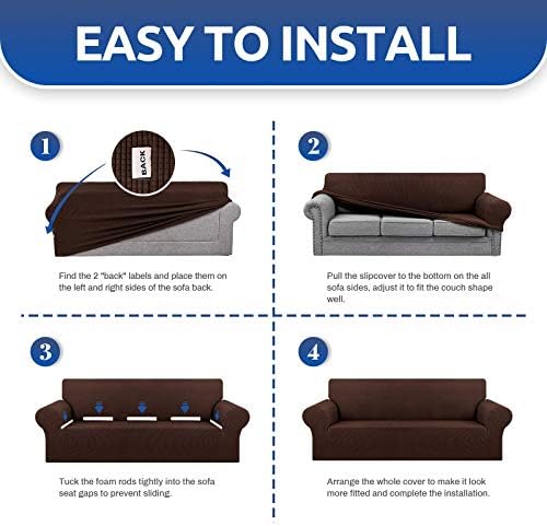KEKUOU Stretch Loveseat Couch Cover, 2 Cushion Couch Slipcover,Chocolate