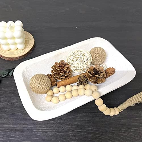 Wooden Dough Bowl Decor, Vintage Wooden Bowl Hand Carved Home Decor for Dining Table Center, Living Room, Kitchen Decor. (10inch white)