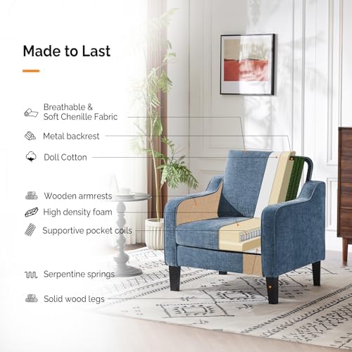 VINGLI Accent Chair, Chenille Upholstered Armchair, 380 LBS, Living Room