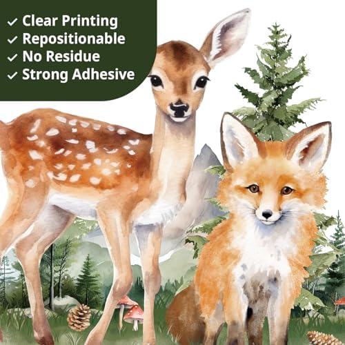 DECOWALL Large Watercolor Pine Tree Woodland Animals Wall Decals (SG4-2422)