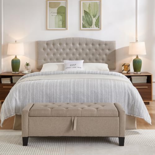 24KF Upholstered Tufted Button Wall Mounted Linen Headboard,Comfortable Fashional Headboard Queen/Full Size,6055-Q-Linen