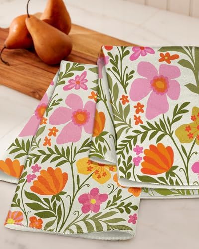 Miss Adola Cute Kitchen Towels Set of 2, 18 x 26 Inch, Flower Plant