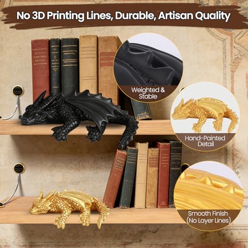 Dragon Bookshelf Decor Set, Resin Fantasy Dragon Statues for Library Home
