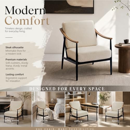 RNKSFX Modern Accent Chair for Living Room Bedroom Mid Century Arm Chair Upholstered Office Accent Chair Comfy Waiting Room Chair with Metal Frame, Beige