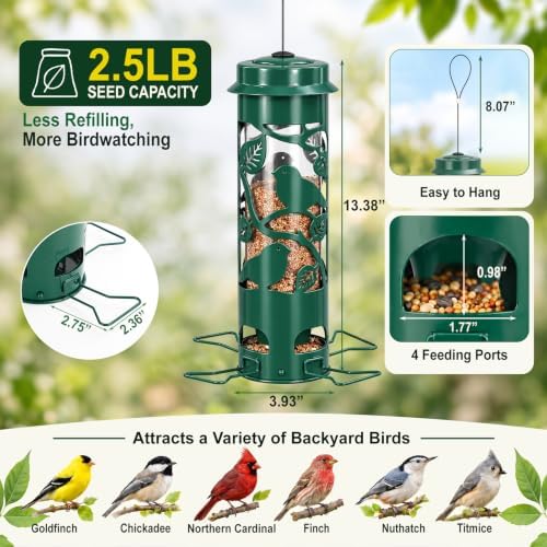 FEED GARDEN Squirrel Proof Bird Feeder for Outdoors Hanging, 2.5LB Capacity