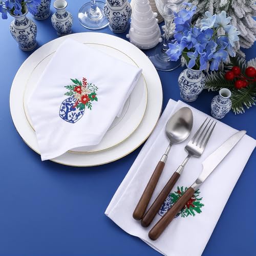 HunnmingRe 12 Pcs Christmas Blue and White Cloth Napkins, 17x17 Inch