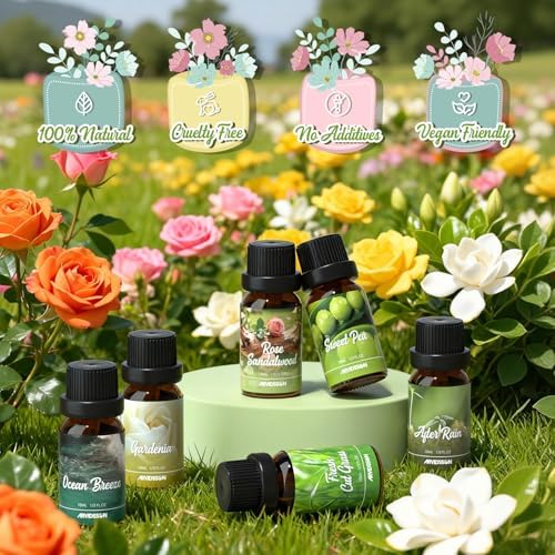ARVIDSSON Spring Essential Oils Set, Natural Fragrance Oil for Diffuser - After Rain, Ocean Breeze, Fresh Cut Grass, Gardenia, Sweet Pea, Rose Sandalwood, Spring Scented Oil Gift Set