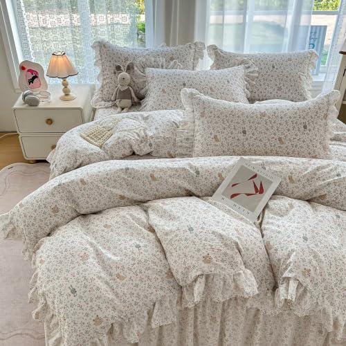 Floral Cotton Duvet Cover Queen Size 3 Pcs Set,90"×90" Bedding