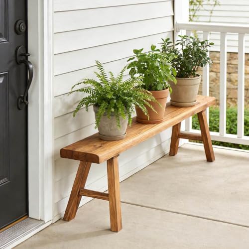 Narrow Entryway Bench Farmhouse Wood End of Bed Bench 20" 32" 39" 47" 55" 63" 71" 79" Sturdy Stable Skinny Long Benchs for Bedroom Hallway Dining Room Porch Easy to Assemble Natural Finish(47")