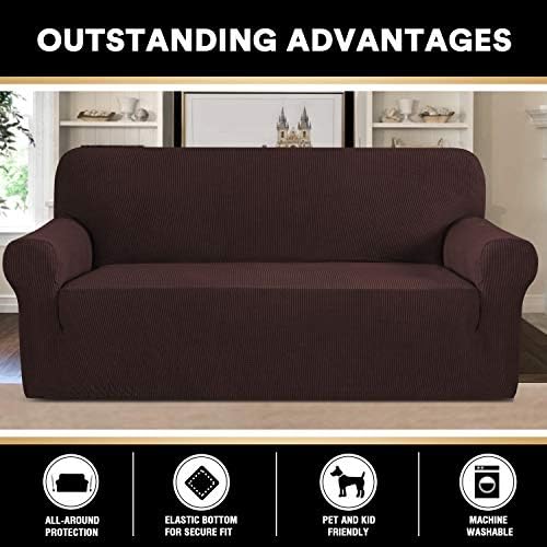 PrinceDeco Couch Covers for 3 Cushion Couch Sofa Pet Friendly Extra Large Couch Cover for Oversized Sofa Washable Furniture Protector Fitted Sofa Slipcovers Stay in Place(XL Sofa, Brown)
