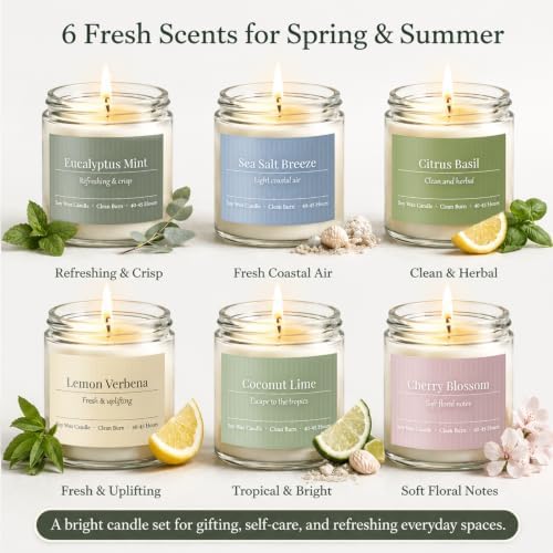 Scented Candles Gift Set,6 Pack Spring Summer Soy Wax Aromatherapy Candles