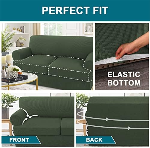 Turquoize 3 Piece T Cushion Loveseat Slipcovers Sofa Cover for 2 Cushion Couch Cover Washable Sofa Slipcover Furniture Covers with 2 Individual T Cushion Seat Covers(2 Cushion Loveseat, Bronze Green)