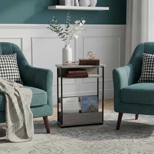 YEAKOO Narrow Side Table with Storage Shelf, 3-Tier Slim End Table