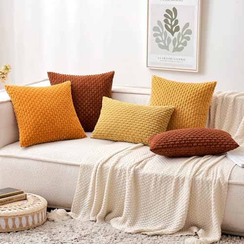 MIULEE Decorative Throw Pillow Covers 20x20 Fall Burnt Textured Corduroy