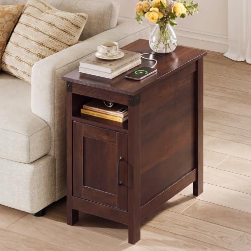 WLIVE End Tables for Living Room & Bedroom w/Charging, Narrow Nightstand