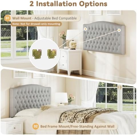 Befurtori Queen Headboard Only, Velvet Classic Tufted Design, Silver Gray