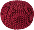 · REDEARTH · Round Pouf Ottoman - Hand Knitted Boho Poof Footrest - Red