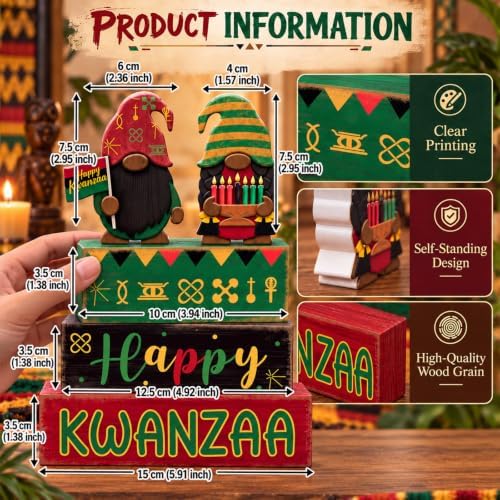 Yuntau 4 Pcs Happy Kwanzaa Books Table Decor Black Gnome Stacked Signs