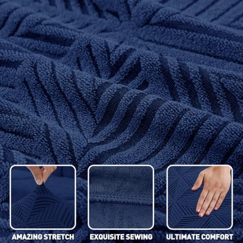 ZNSAYOTX Stretch Couch Cover, 1 Piece Oversized Sofa Covers for 3 Cushion Couch, Jacquard Sofa Slipcovers with Elastic Bottom Thickened Furniture Protector for Dog Cat Pet (X-Large, Navy Blue)