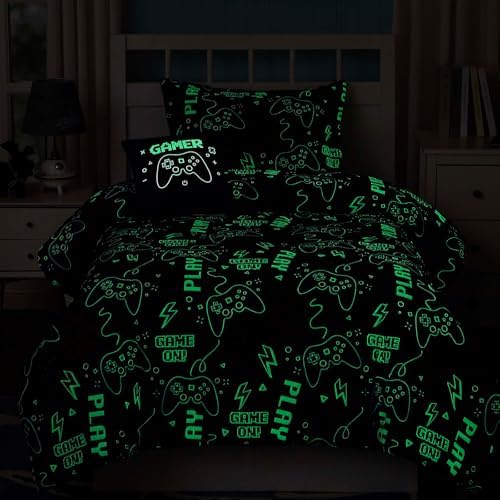Twin Comforter Set for Boys-3 Pieces Gamers Glow in the Dark Bedding Sets