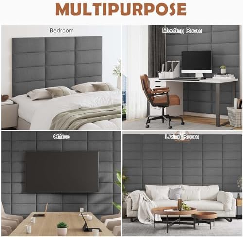 IFNOW Wall Mounted Headboard, Peel and Stick Panels, Dark Grey, Queen