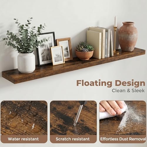 72 Inch Floating Shelves for Wall, 8"D Wood Storage Shelves, Brown Finish