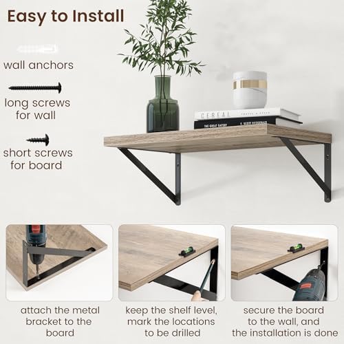 Axeman Deep Floating Shelves - 20 Inch Floating Shelves Set of 2-12 Inch Deep Grey Wall Shelves for Living Room Bathroom Kitchen