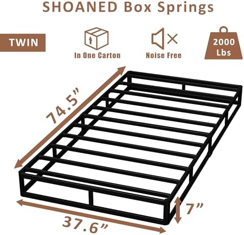 7 Inch Twin Box Spring - Metal Frame Mattress Foundation Memory Foam Basics Bed Base Heavy Duty Box Springs No Noise, 3000lbs Max Weight Capacity