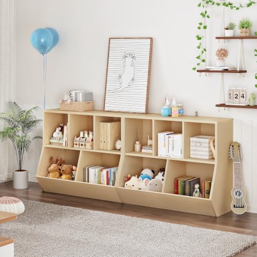 HOOBRO Kids Bookshelf, Bookcase Footboard, Toy Storage Cubby, Children's Toy Shelf, 35.4" L Storage Cabinet, Fit for Children's Room, Playroom, Hallway, Kindergarten, Natural NL32CW01