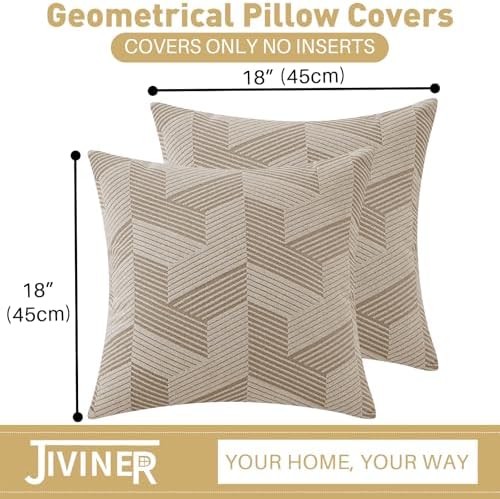 JIVINER Decorative Geometrical Throw Pillow Covers 18 x 18 Inch, Set of 2 Soft Modern Pattern Pillow Covers for Sofa, Couch, Living Room, Khaki