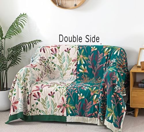 Boho Throw Blanket for Bed 100% Cotton Bohemian Blankets Ultra Soft Woven Muslin Decorative Blankets All Seasons Vintage Quilt Knitted Blanket for Sofa Chair(Green, 60"x80")