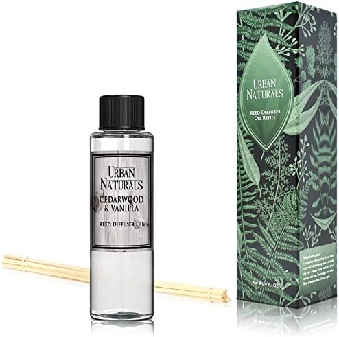 Urban Naturals Reed Diffuser Oil Refill, Cedarwood Vanilla Fragrance Oil with Oak, Cedar, Vanilla, 4 oz + Free Reed Sticks, Made in the USA