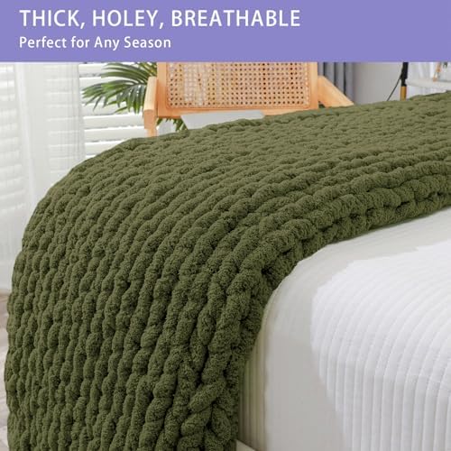Bigacogo Chunky Knit Throw Blanket for Couch, 40x40 inches, Yellow Green