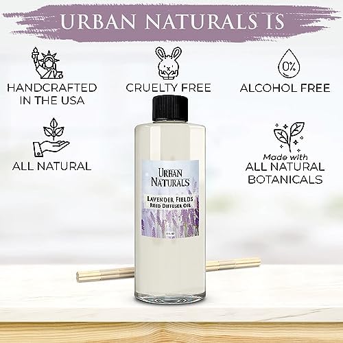 Urban Naturals Reed Diffuser Oil Refill Lavender Fields with Geranium, Clary Sage, Soft Florals 8 oz + Free Reed Sticks, Made in the USA
