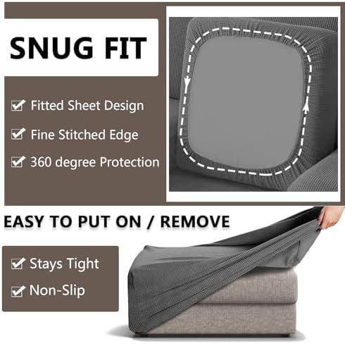 3 Piece Stretch Matching Chair and Ottoman Slipcover Set, Jacquard Arm Chair/Ottoman/Fitted Seat Covers, Non-Slip Accent Armchair and Foot Stool Slip Cover (Gray,3 Pieces Set)