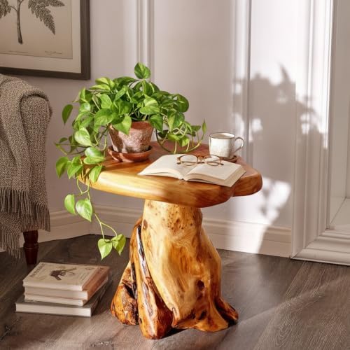 Cedar Wood Stump Mushroom Stool Live Edge Side Table 13.5"x12"x14"H