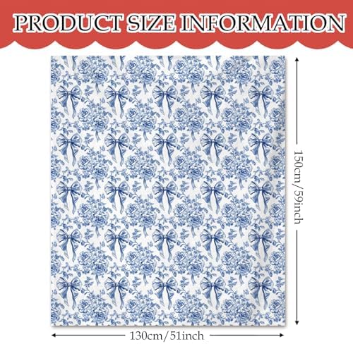 Coquette Bow Floral Blanket, Blue and White Chinoiserie Flower Decorative Throw Blanket for Couch Bed Sofa, Grandmillennial Throw Blankets for Living Room Bedroom Decor, 50x60 Inches