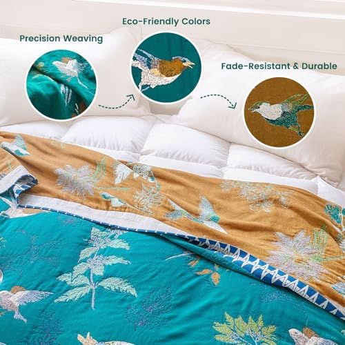 MSGKV Boho Throw Blanket 60"x80" Aviary Botanical Cotton Throw Blanket