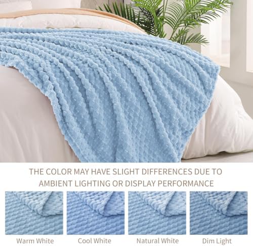 Exclusivo Mezcla Large 3D Fleece Throw Blanket for Couch, Stone Blue