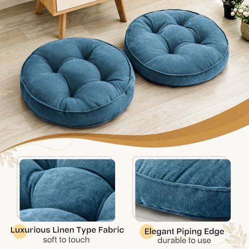MIDDLE ONE Floor Pillow Set of 2, Memory Foam Cushion 22x22 – Round, Navy