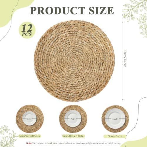 Round Woven Placemats Set of 12 13 Inch Rattan Chargers Wicker Placemats