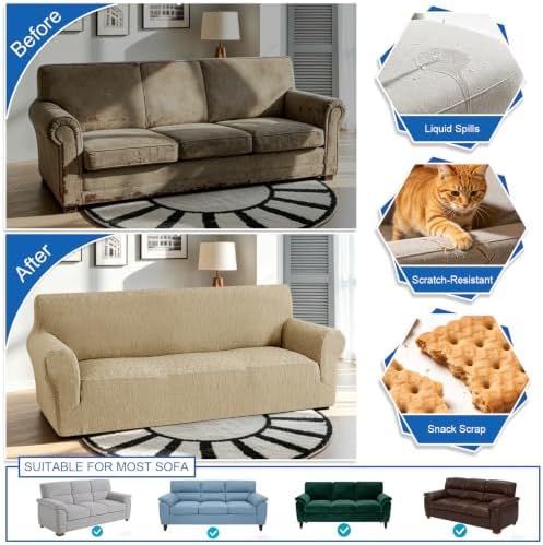 MAXIJIN Waterproof Oversized Couch Covers (91"-110"), Stretch Extra Large Sofa Cover Slipcovers with Non Slip Elastic Bottom, Pet Friendly Furniture Protector Washable (X-Large, Khaki)