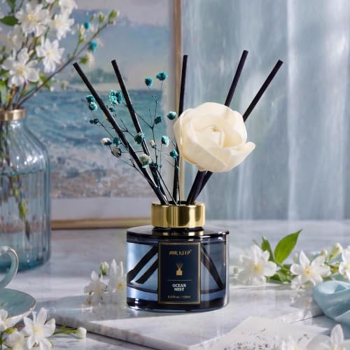Airkeep Flower Reed Diffusers Set, 5.07 oz Ocean Mist Scented Oil Diffuser with 8 Reed Sticks, Home Fragrance Diffuser Gift Set for Bathroom & Office Decor 150ml