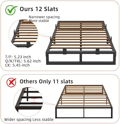 18 Inch Metal King Bed Frame with Steel Support, Noise-Free