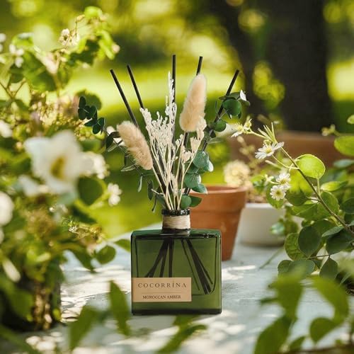 COCORRÍNA Dried Flowers Reed Diffuser, Moroccan Amber Scent 6.76 fl oz