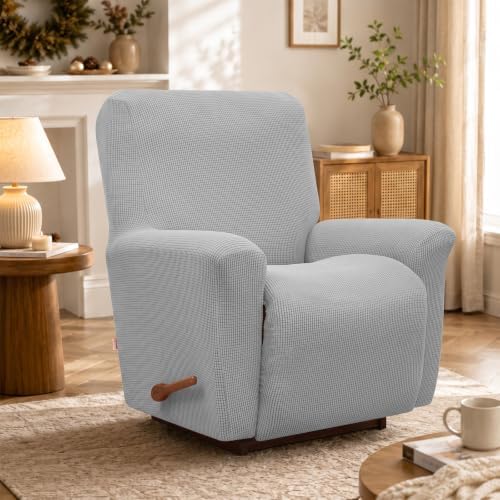 KEKUOU Recliner Chair Covers, 1-Piece Lazy Boy Recliner Covers, Silver